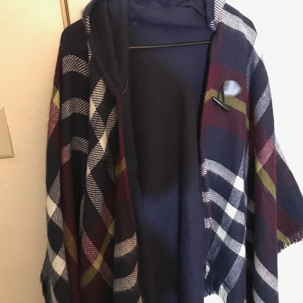 Fringe Plaid Poncho
